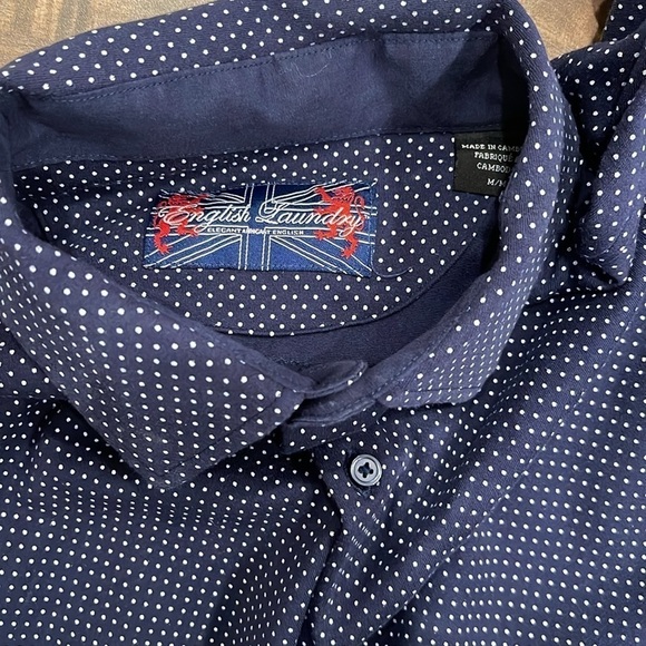 English Laundry M cotton long  sleeve button down in navy with polka dots - Picture 1 of 6